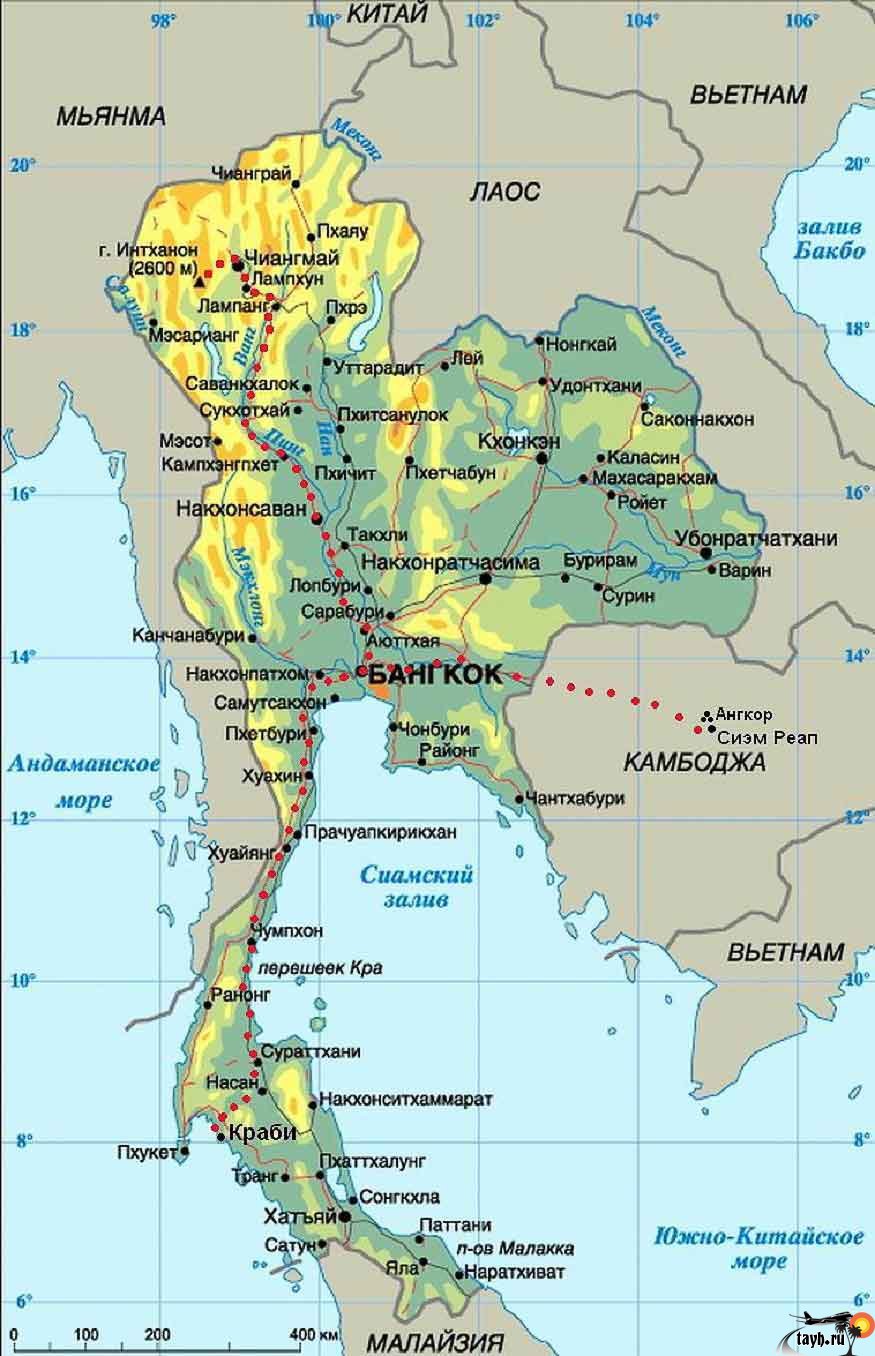 Карта Тайланда. Острова Тайланда на карте. Карта на русском. Скачать картуТайланд