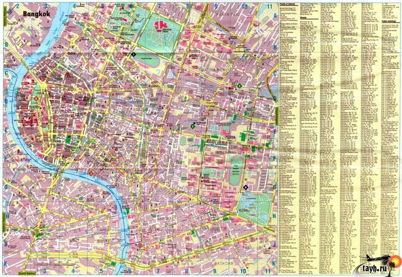 Карта Бангкока с достопримечательностями.Карта Бангкока на русском